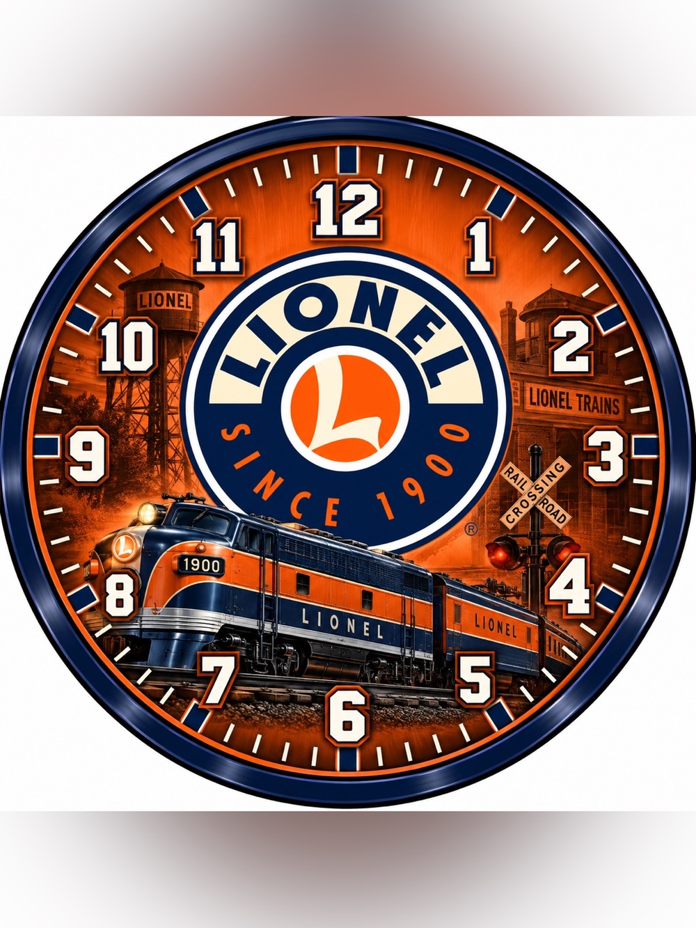 Orange and Blue Lionel Train Wall Clock - Since 1900 Design